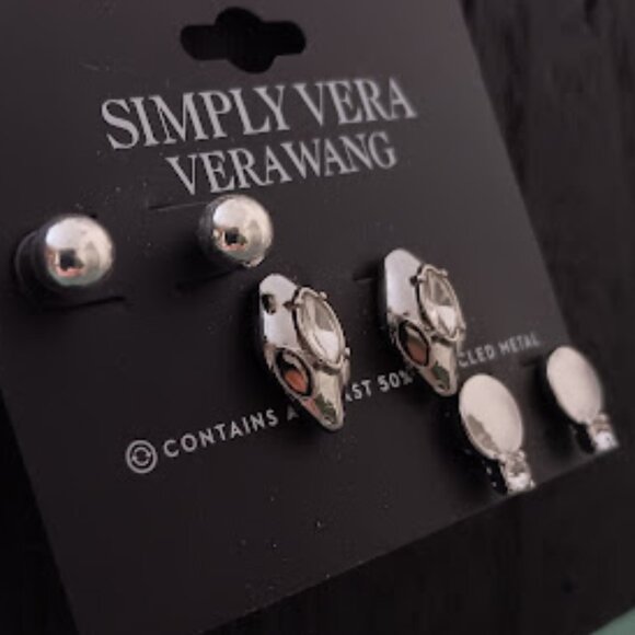 Vera Wang Jewelry - VERA WANG 3pc SET Silver Clear Crystal Disc/Silver Ball/Dragon Studs Earrings